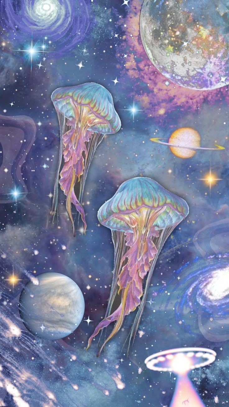736x1308 jellyfish #stars #space #fyp #wallpaper #art #artcollage #galaxy #spaceaesthetic #pastel #