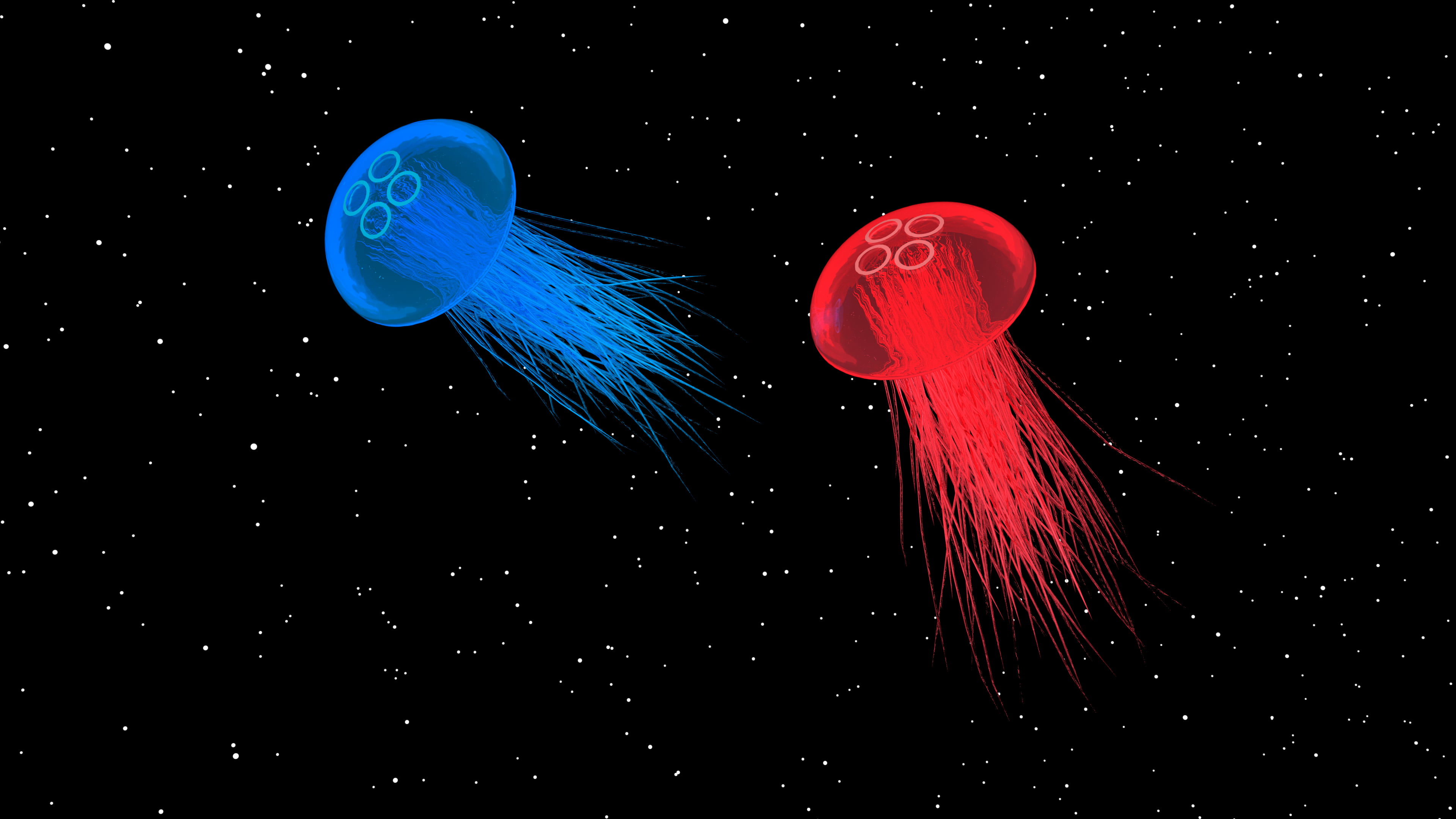 3840x2160 Red and blue jellyfishes, jellyfish, space HD wallpaper