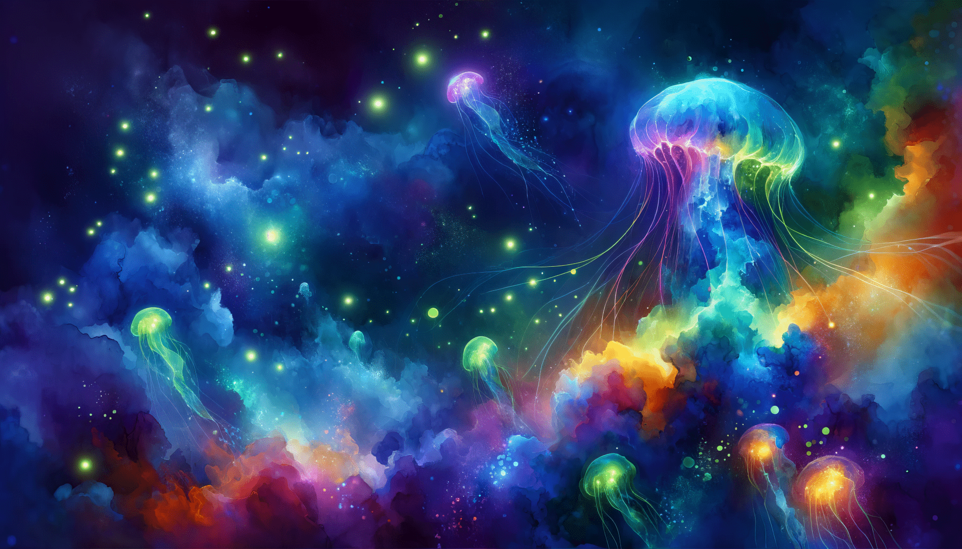 1920x1097 Bioluminescent Jellyfish HD Wallpaper