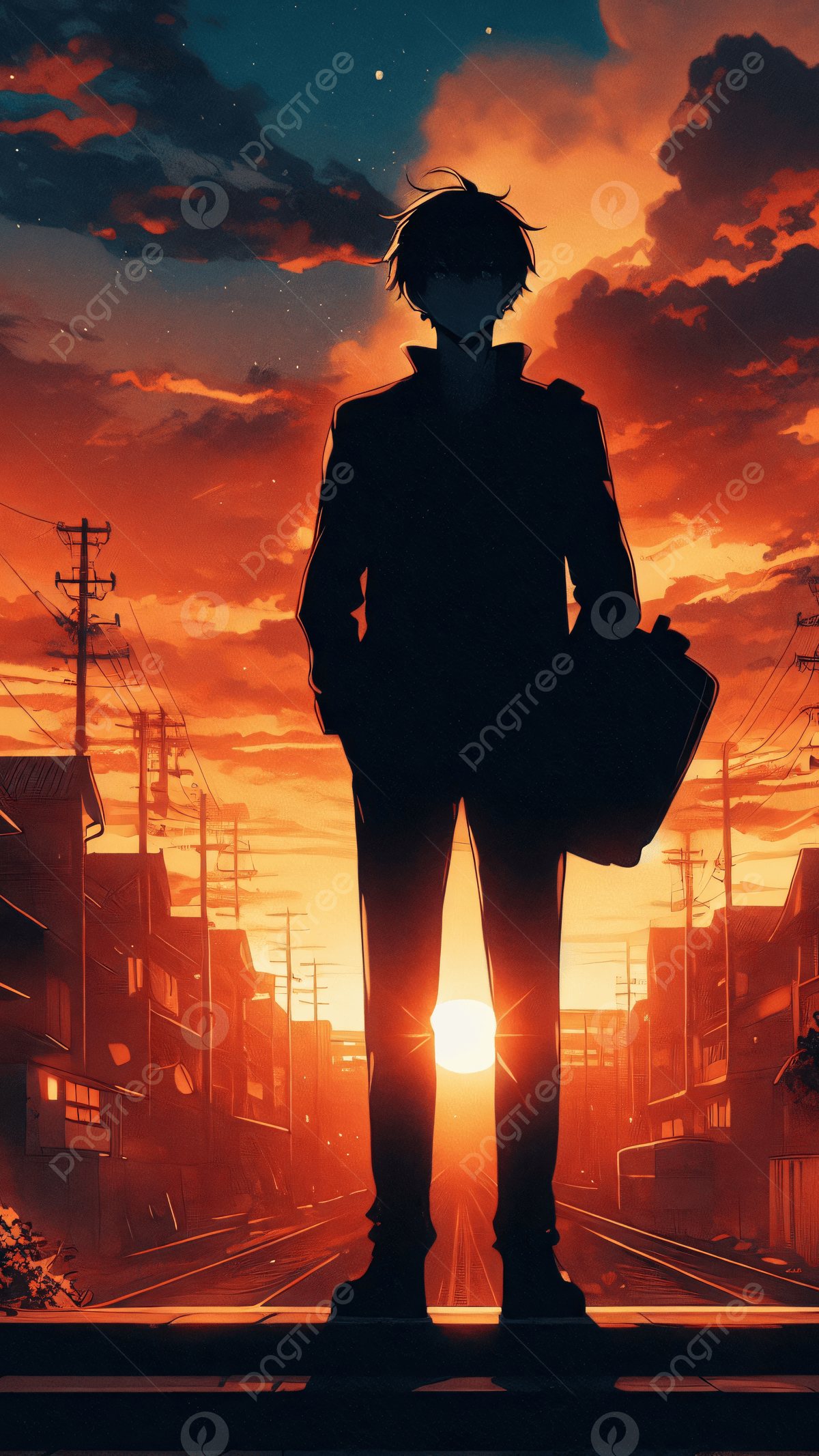 1200x2133 Japanese Boy Stand Sunset College Dark Mood Silhouette Background Wallpaper Image For Free Download