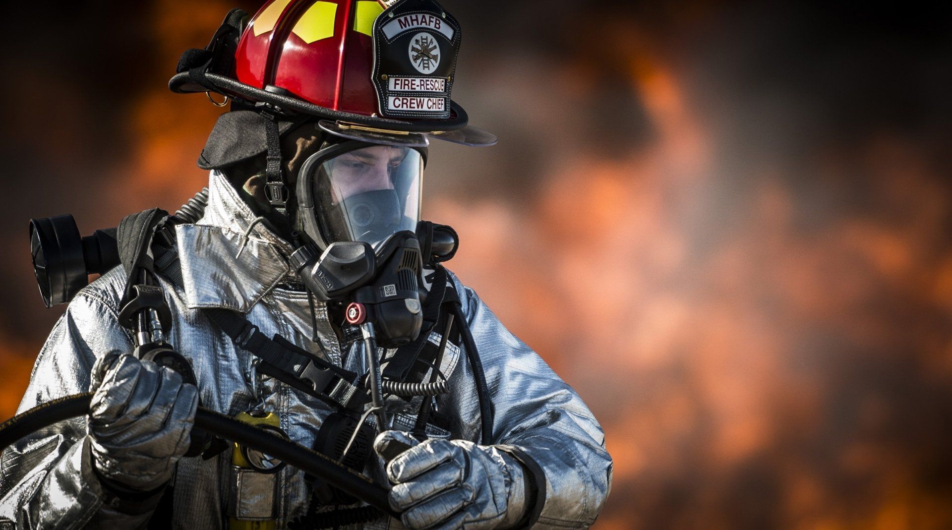 1920x1069 Hero in Fire: Firefighter with Gas Mask HD Wallpaper by Sgt. Samuel Morsex1336