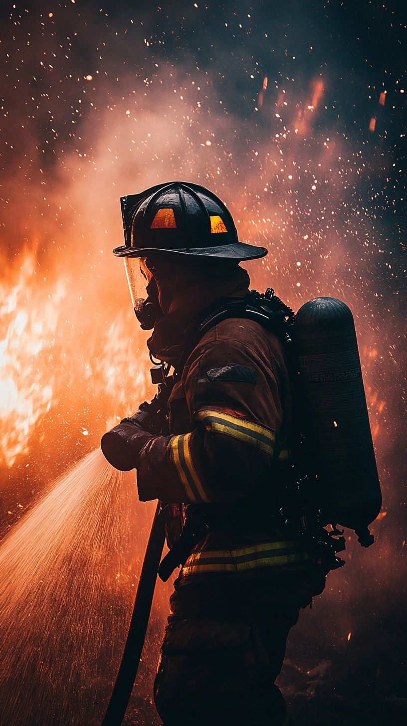 816x1456 Download Heroic Firefighter Action Image, Heroism, Bravery
