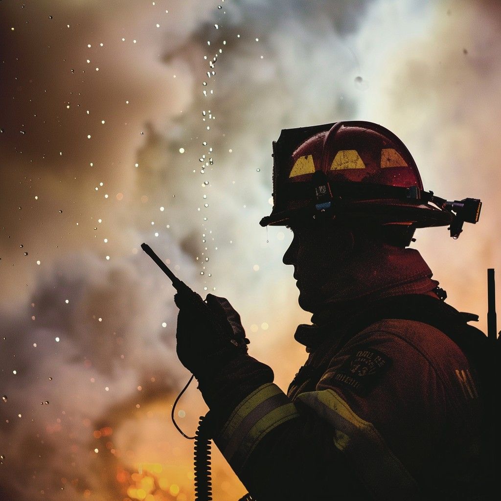 1024x1024 Download Firefighter in Action Image, Flames, Smoke