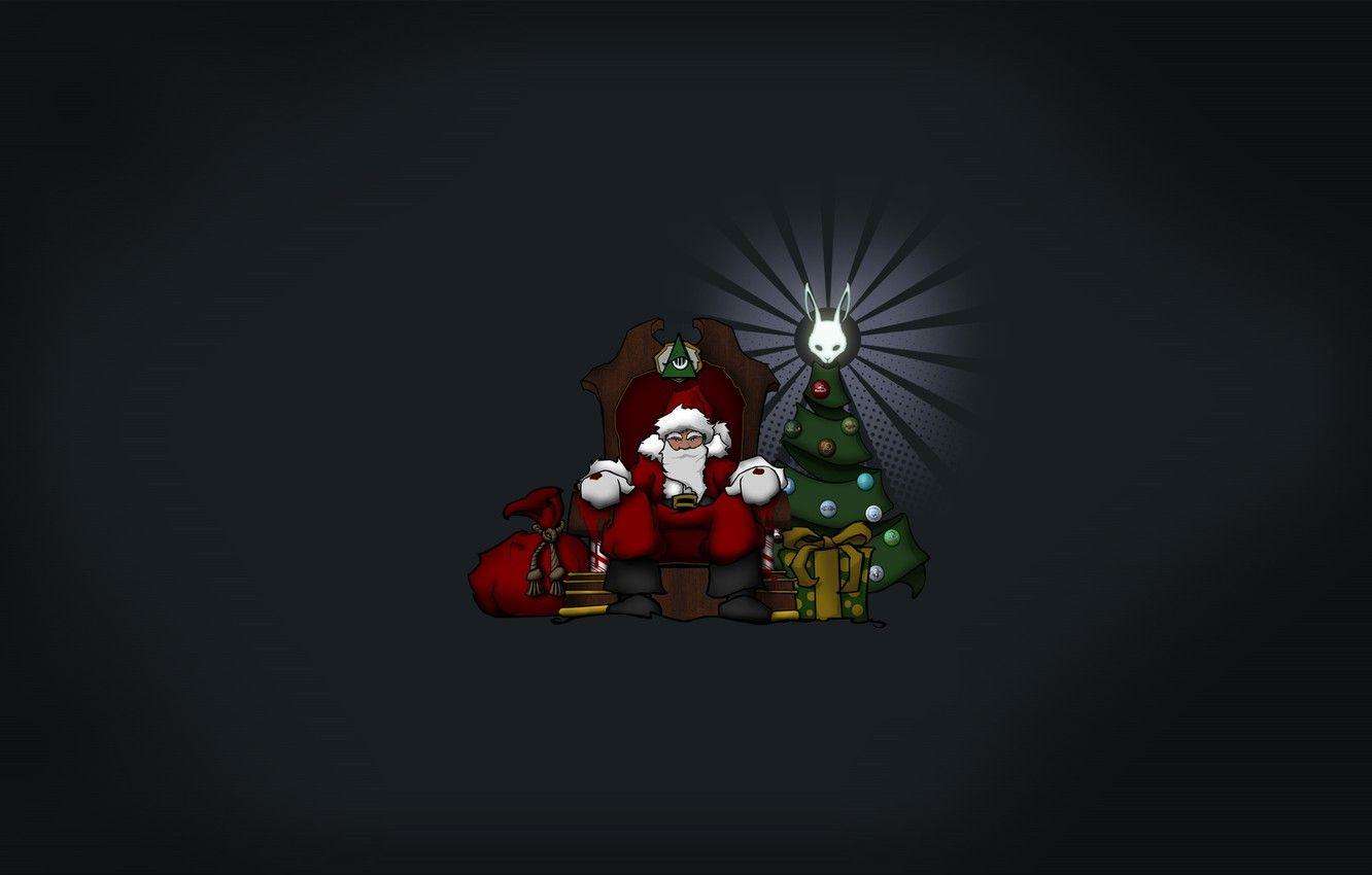 1332x850 Wallpaper minimalism, Santa, the dark background, sitting at the Christmas tree image for desktop, section новый год