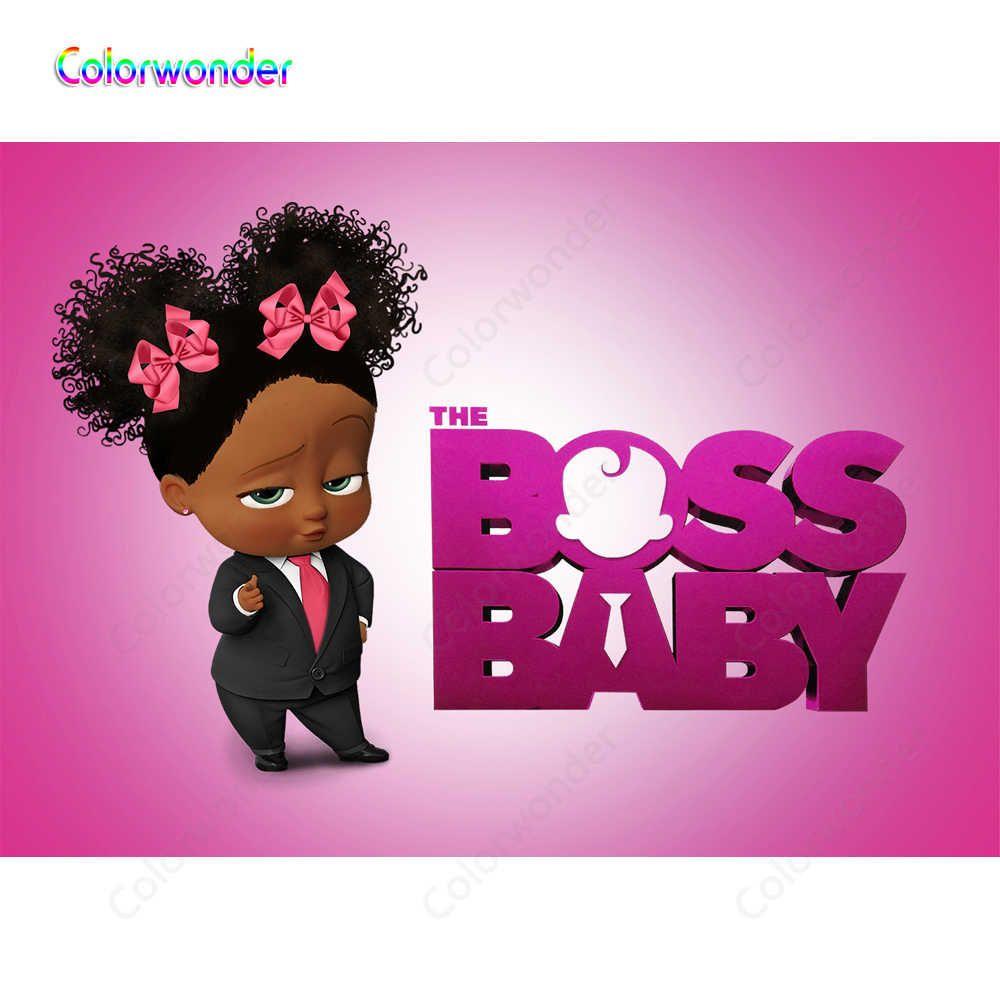 1000x1000 Pink Background American Girl with Black Suit and Pink Bow Boss Baby Series Photography Baby Shower Kids Birthday Party Backdrop. Background