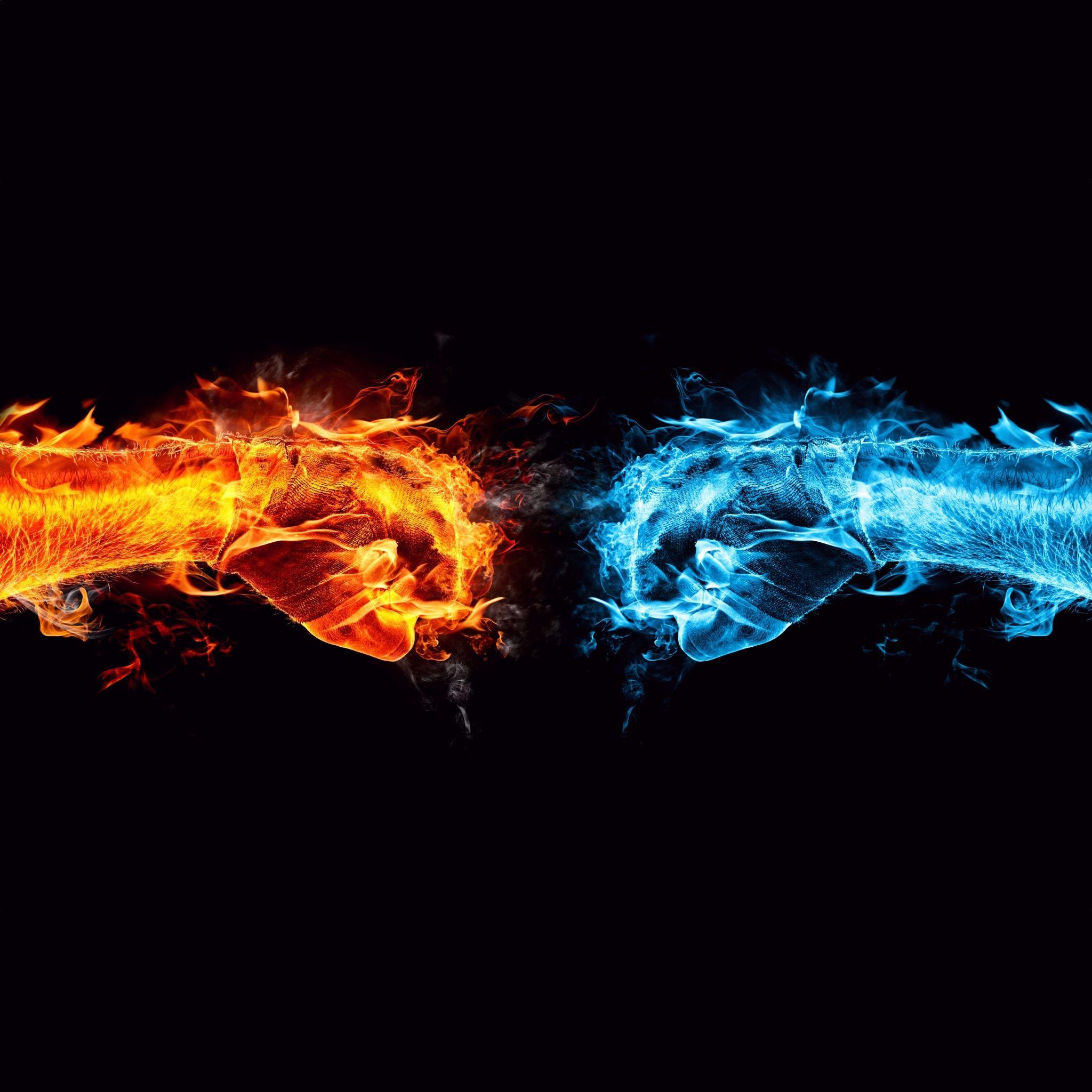 2048x2048 Fire Ice Fists #ice #fire #fight #cool #fists #aesthetic. Cool desktop wallpaper, Cool desktop, Fire art