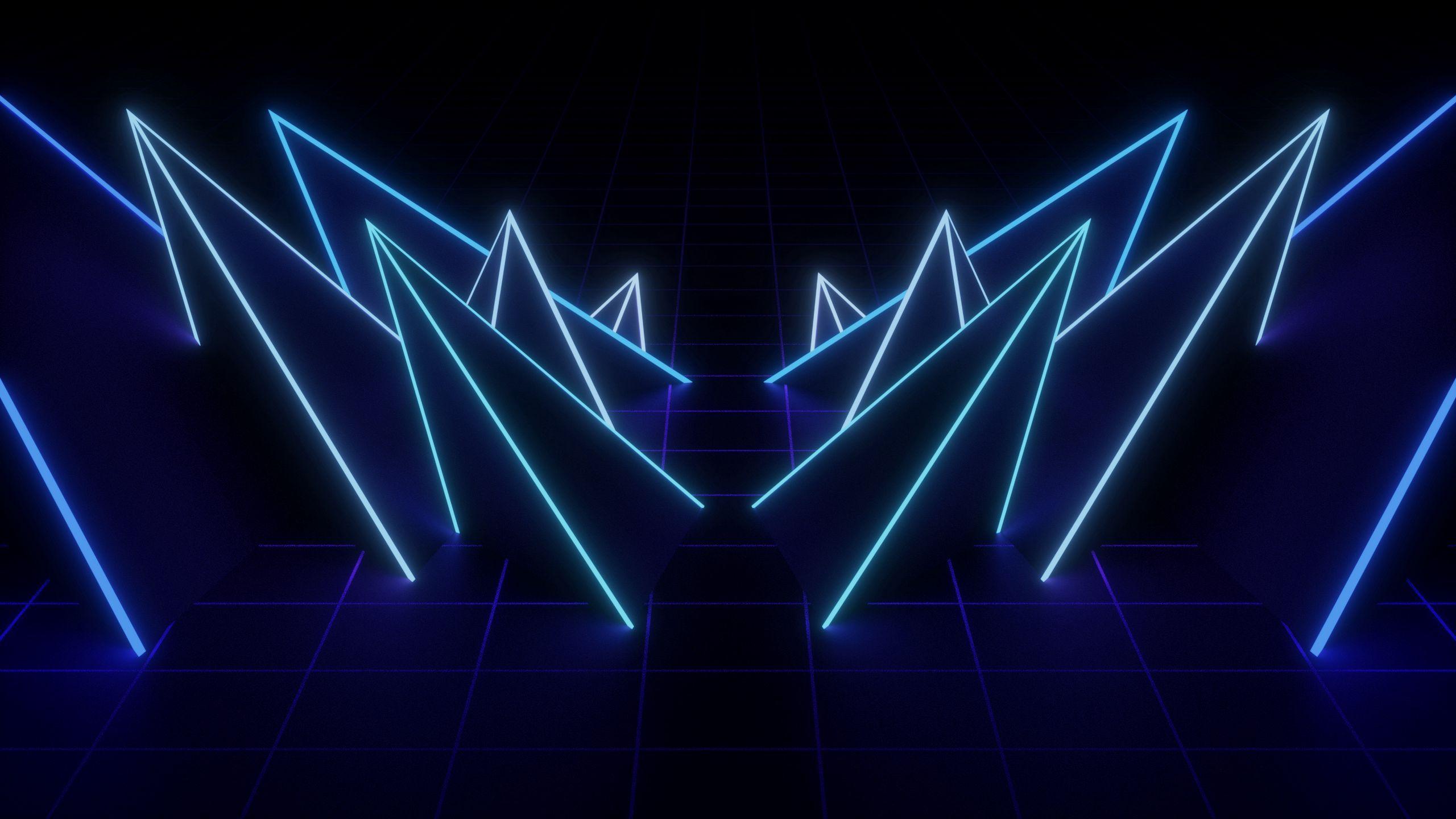 2560x1440 Download wallpaper 2560x1440 net, neon, shape, pointed, dark, blue widescreen 16:9 HD background