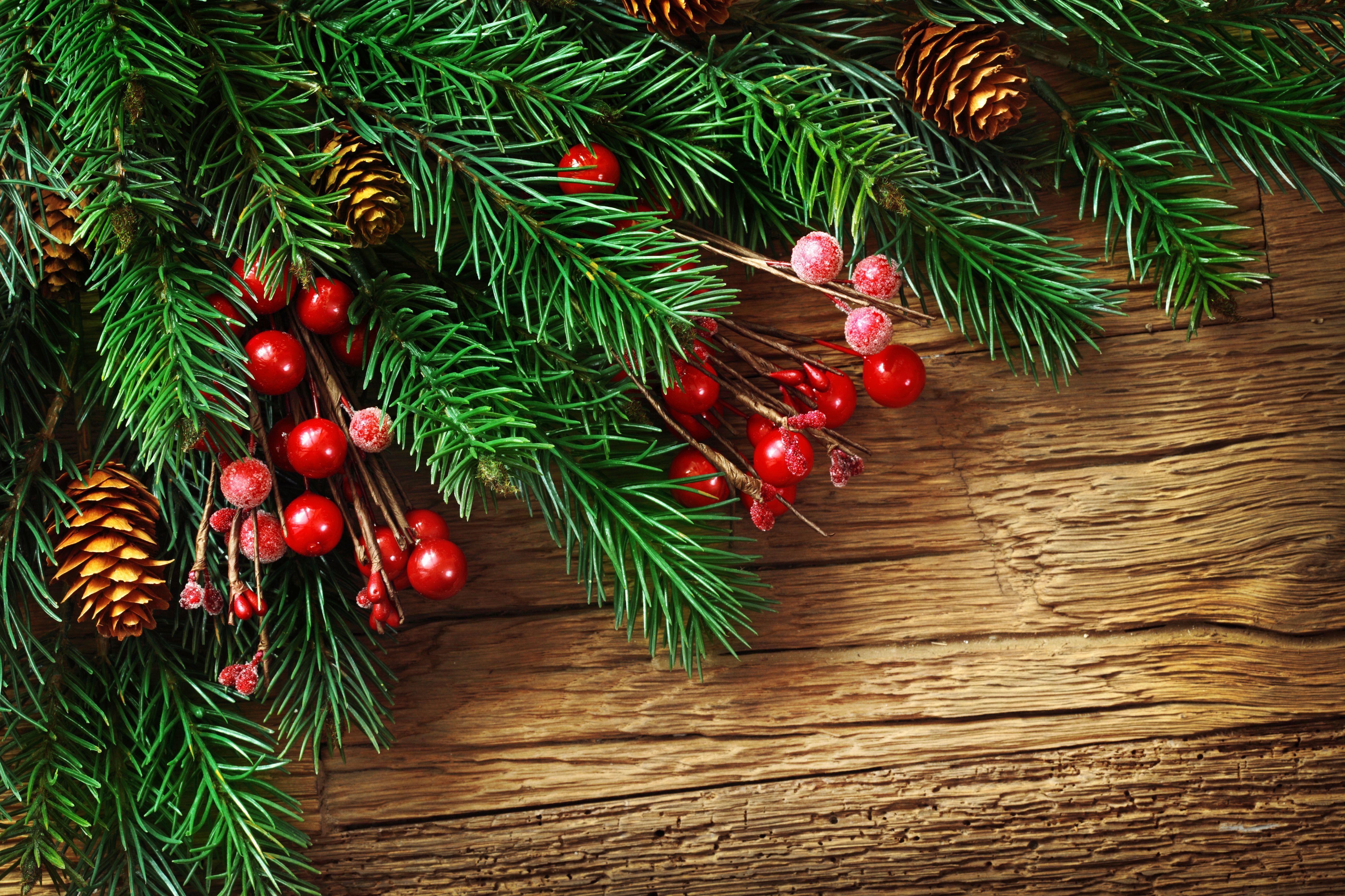 5616x3744 Wooden Christmas Background with Pine Branches