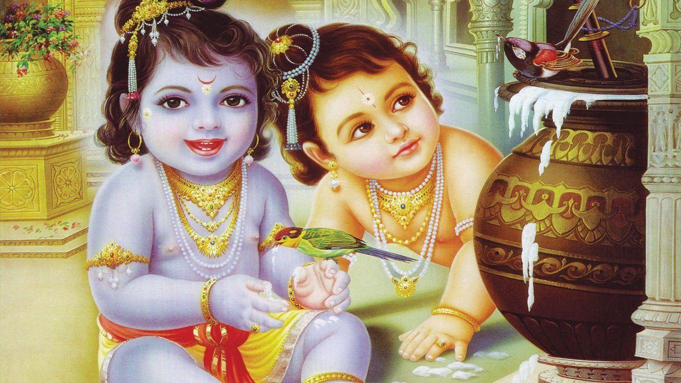 1366x768 Little Krishna Balarama Image. Hindu Gods and Goddesses