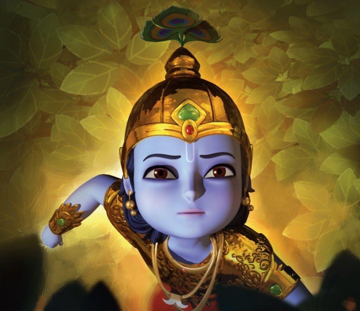 Download Kid Little Krishna In Green Wallpaper | Wallpapers.com