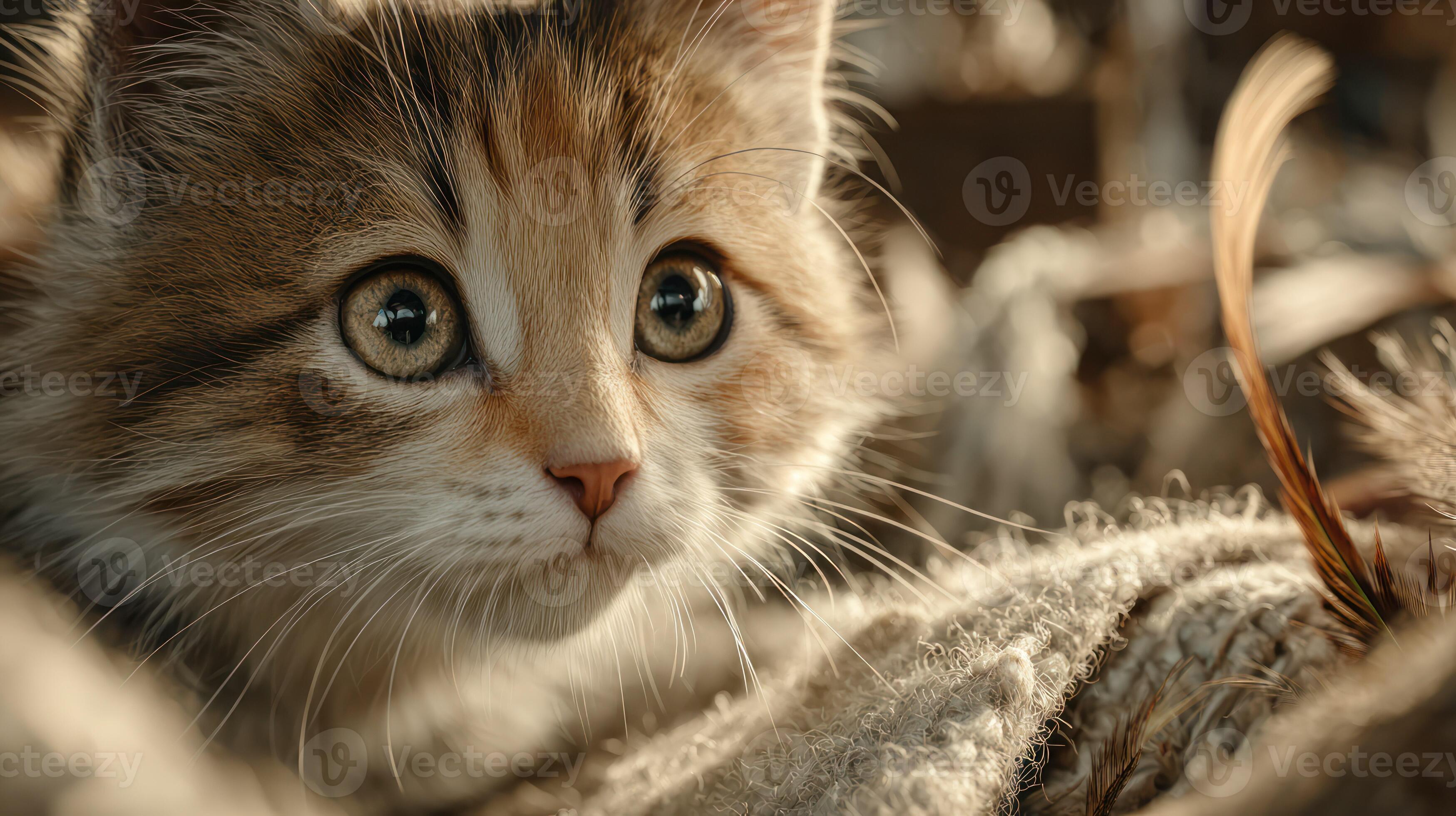 3498x1960 Close up of a beautiful small calico kitten