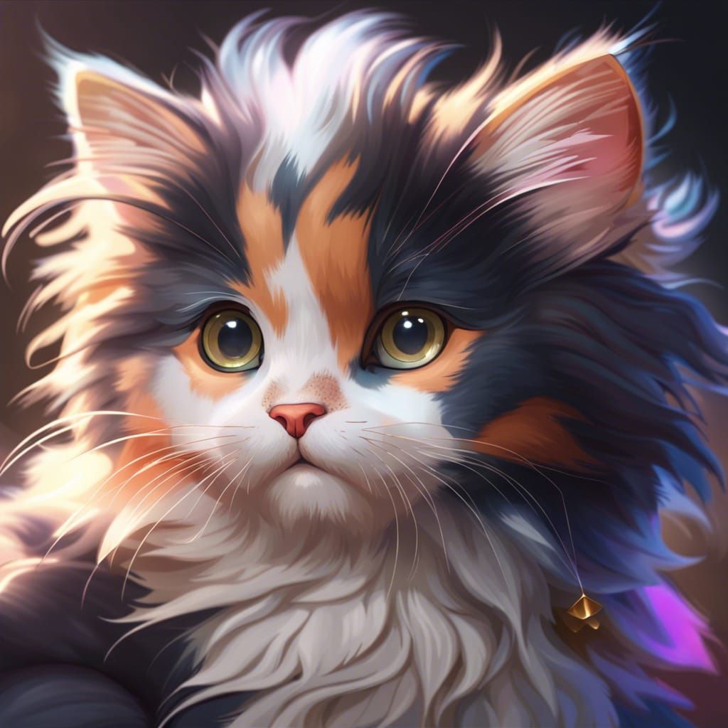 1024x1024 Adorable Calico Kitten Portrait in Art Nouveau Sty