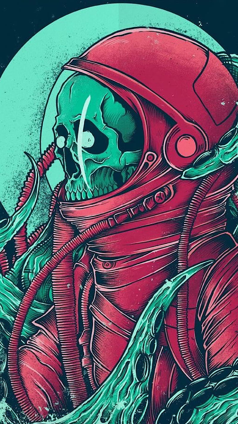 800x1422 Astronaut Skeleton, Red, Space, Moon, Space Suit, Octopus, HD phone wallpaper
