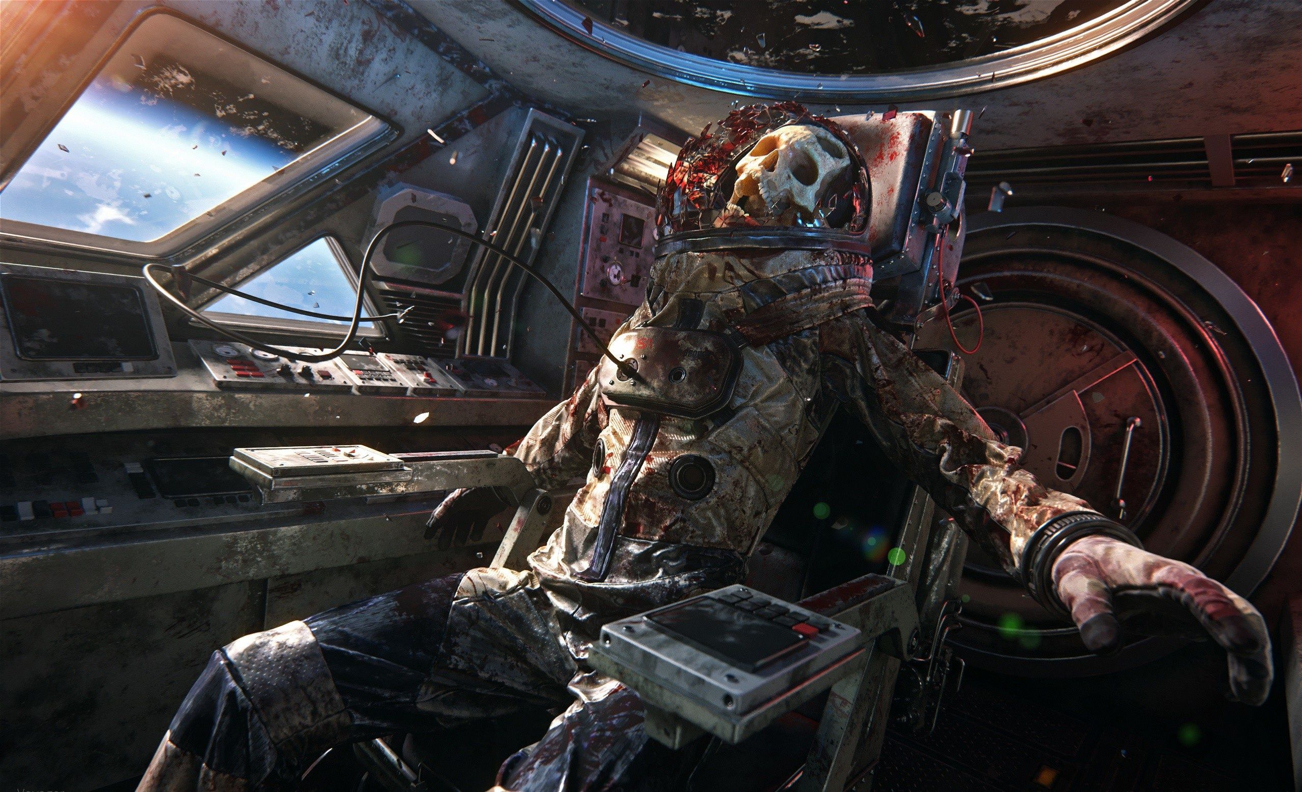2560x1558 Skull Astronaut Sci Fi HD Wallpaper By Luis Larax1558