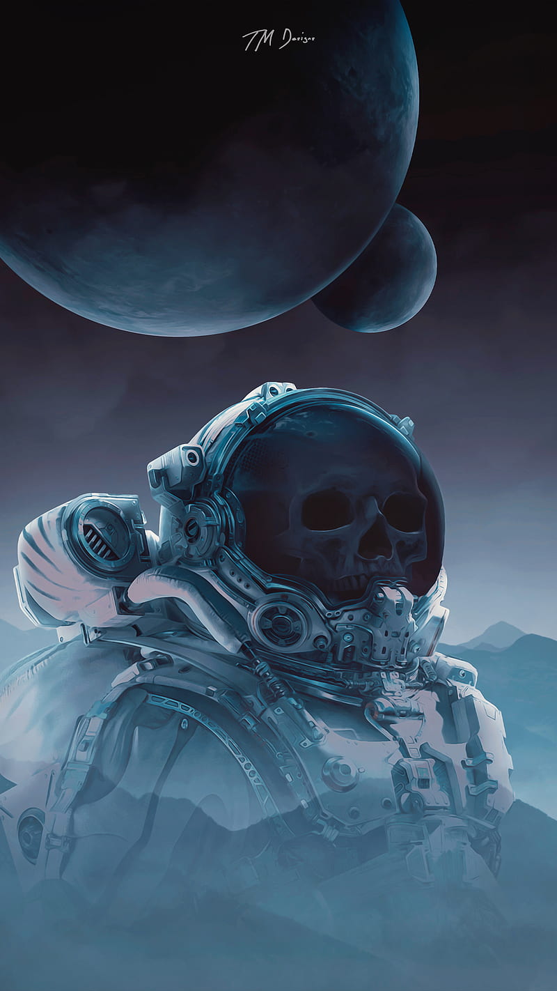 800x1422 Lost in space, TM, astronaut, galaxy, planets, scifi, skull, skulls, spacesuit, HD phone wallpaper