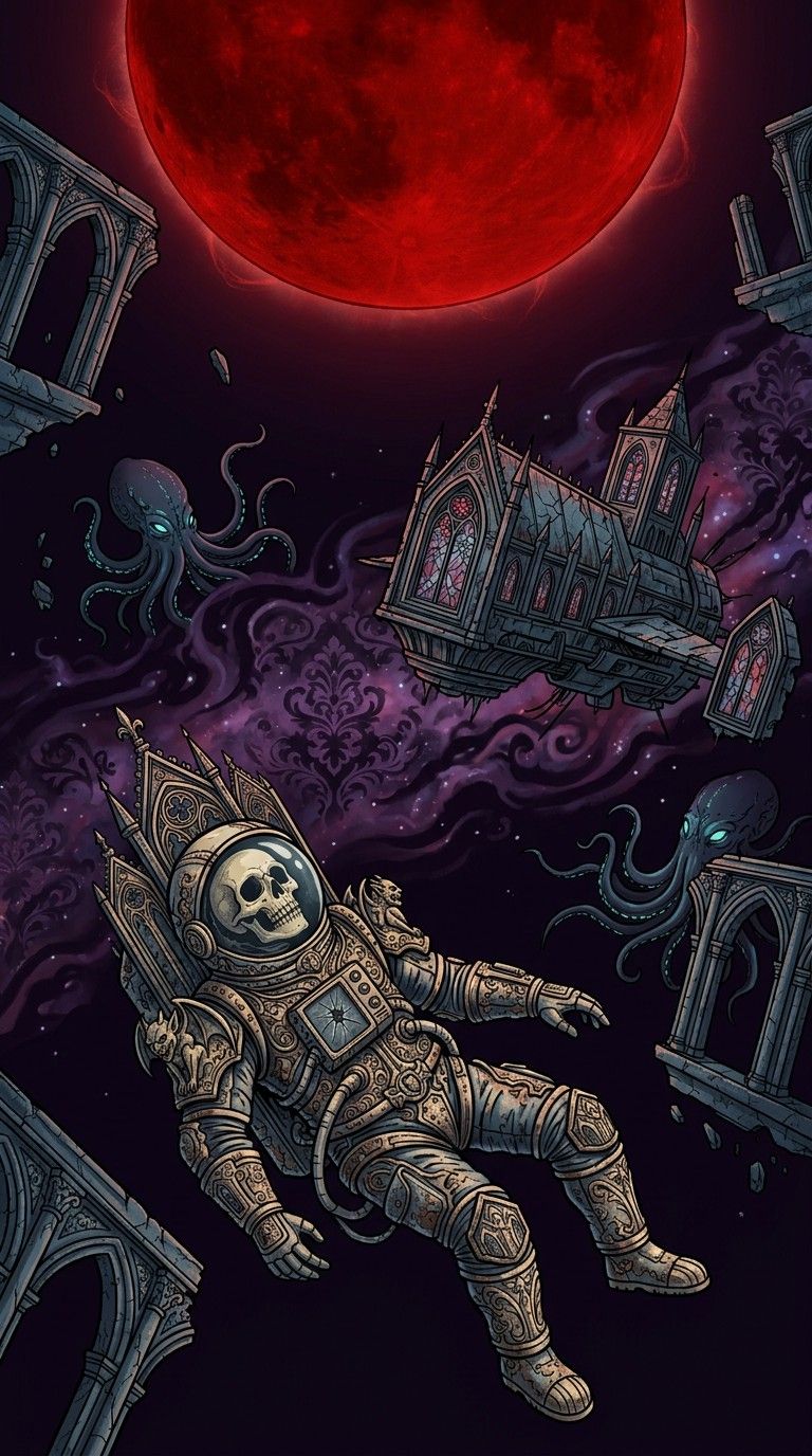 768x1376 Download Gothic Space Death Image, Skeleton, Astronaut