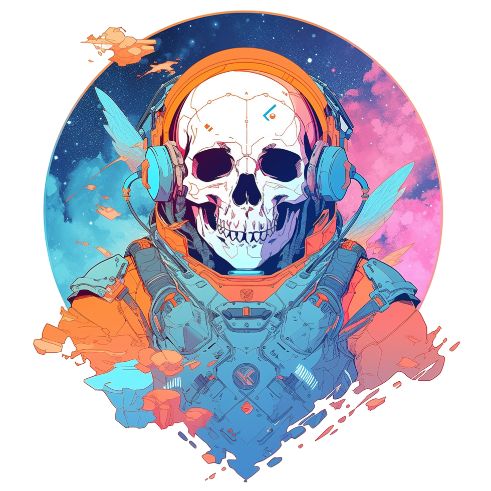 980x980 An astronaut skeleton wearing space gear with celestial background and flames 59317533 PNG