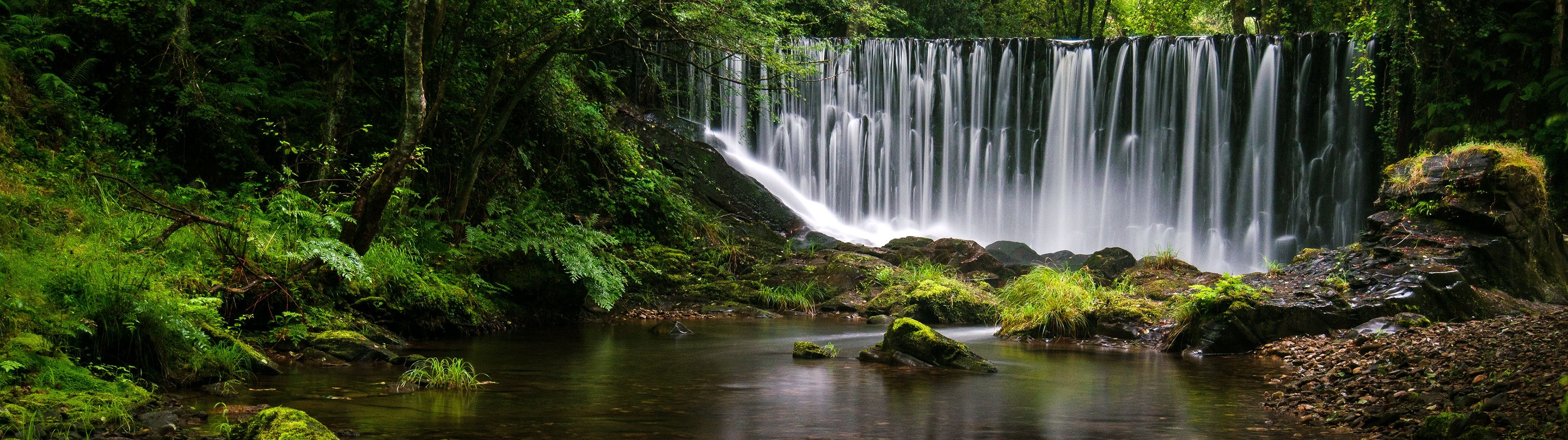 3840x1080 Mazo De Meredo Wallpaper 4K, Waterfalls, Spain, Long exposure