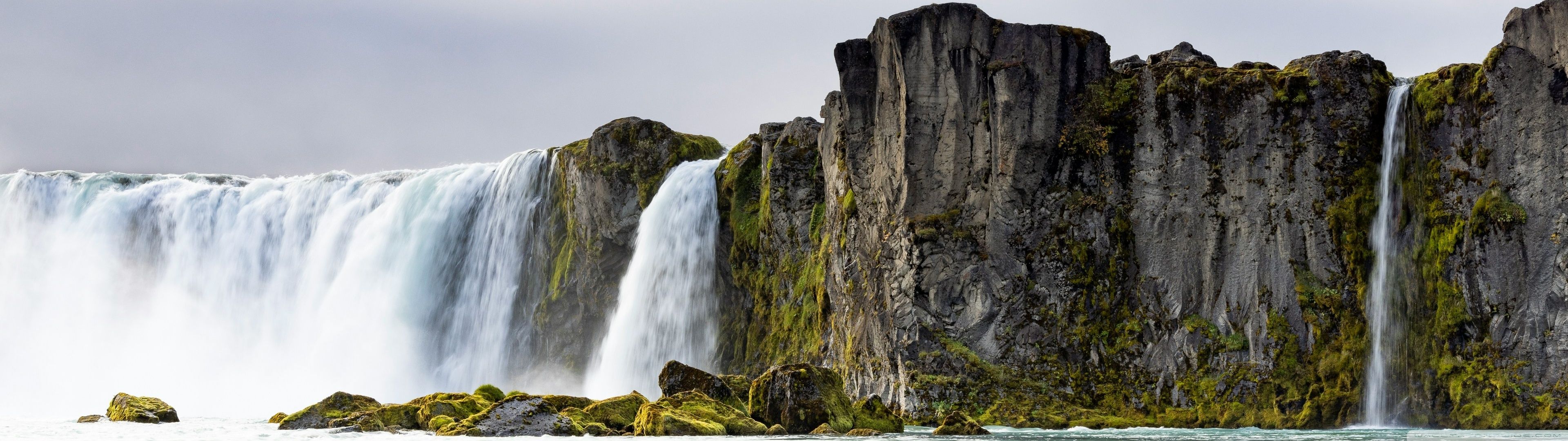 3840x1080 Waterfall Flowing into the Sea 4K UHD Wallpaper for UltraHD Desktop and TV : Widescreen and UltraWide Display : Dual Monitor