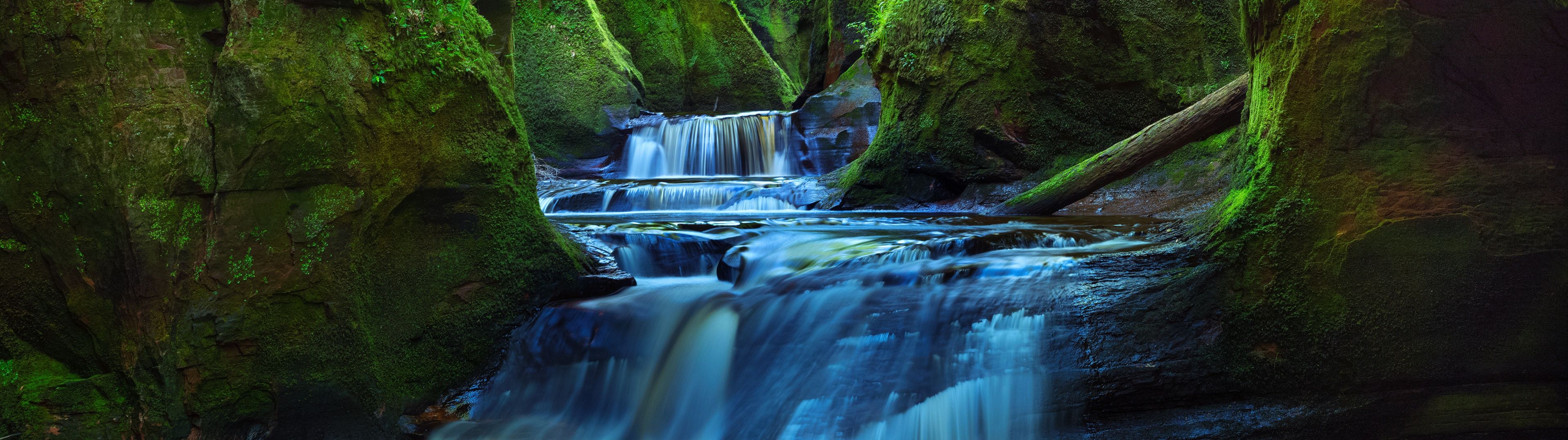 3840x1080 Finnich Glen Wallpaper 4K, River, Waterfall, Stream