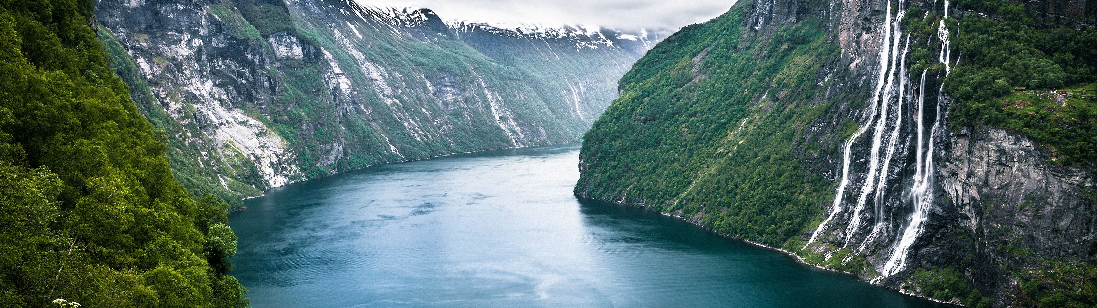 3840x1080 Seven Sisters waterfalls Wallpaper 4K, Norway