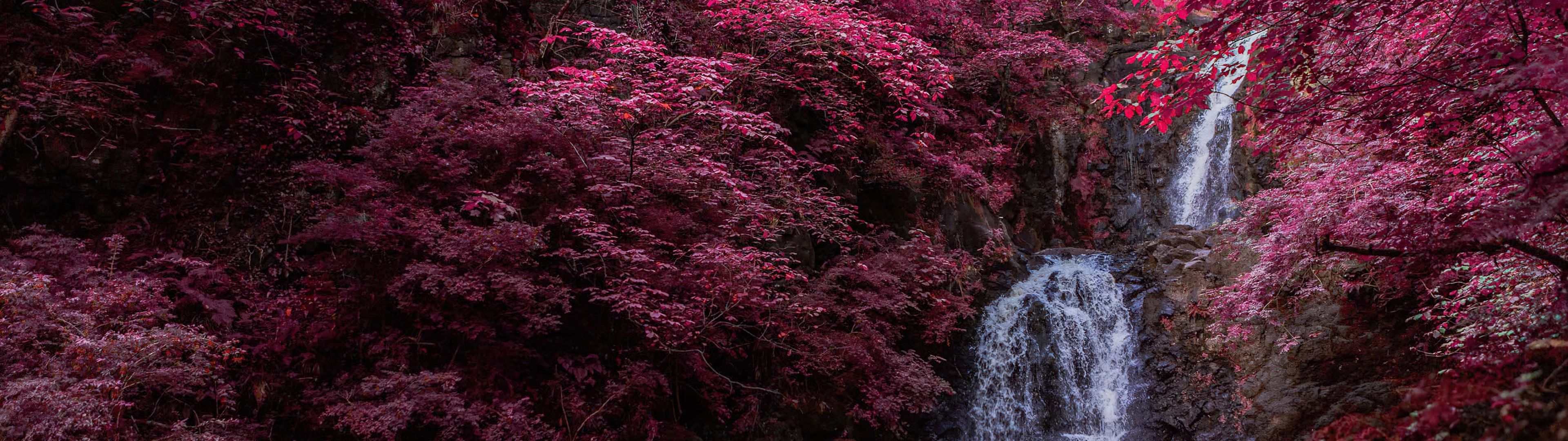 3840x1080 Waterfall Wallpaper 4K, Pink aesthetic