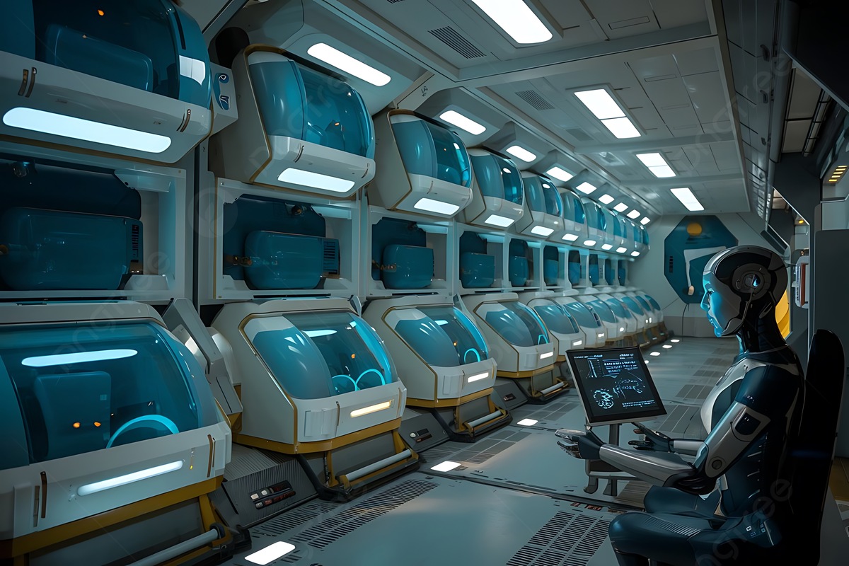 1200x800 High Tech Spacecraft With Cryogenic Pods And Life Support Systems, Cryogenic Pods, Futuristic Spacecraft, Robotic Caretakers Background Image And Wallpaper for Free Download