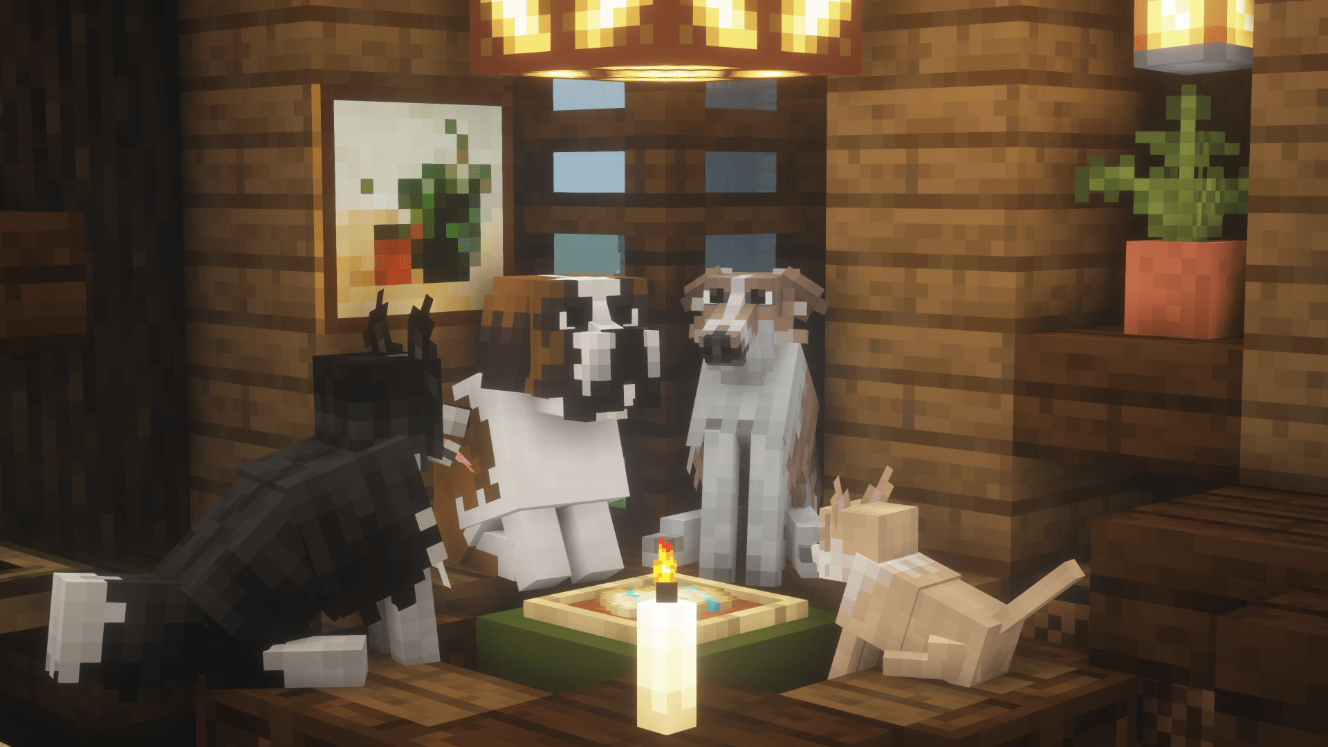 1920x1080 Minecraft Dog And Cat Wallpaper