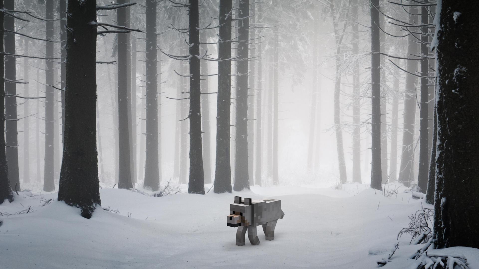 1920x1080 Wallpaper snow., minecraft, dog for mobile and desktop, section игры, resolution 1920x1080