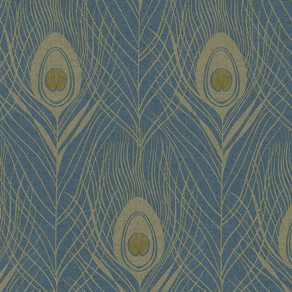 1000x1000 A.S Creation Luxury Peacock Bird Feather Wallpaper Gold Dark Teal Blue 36971 2