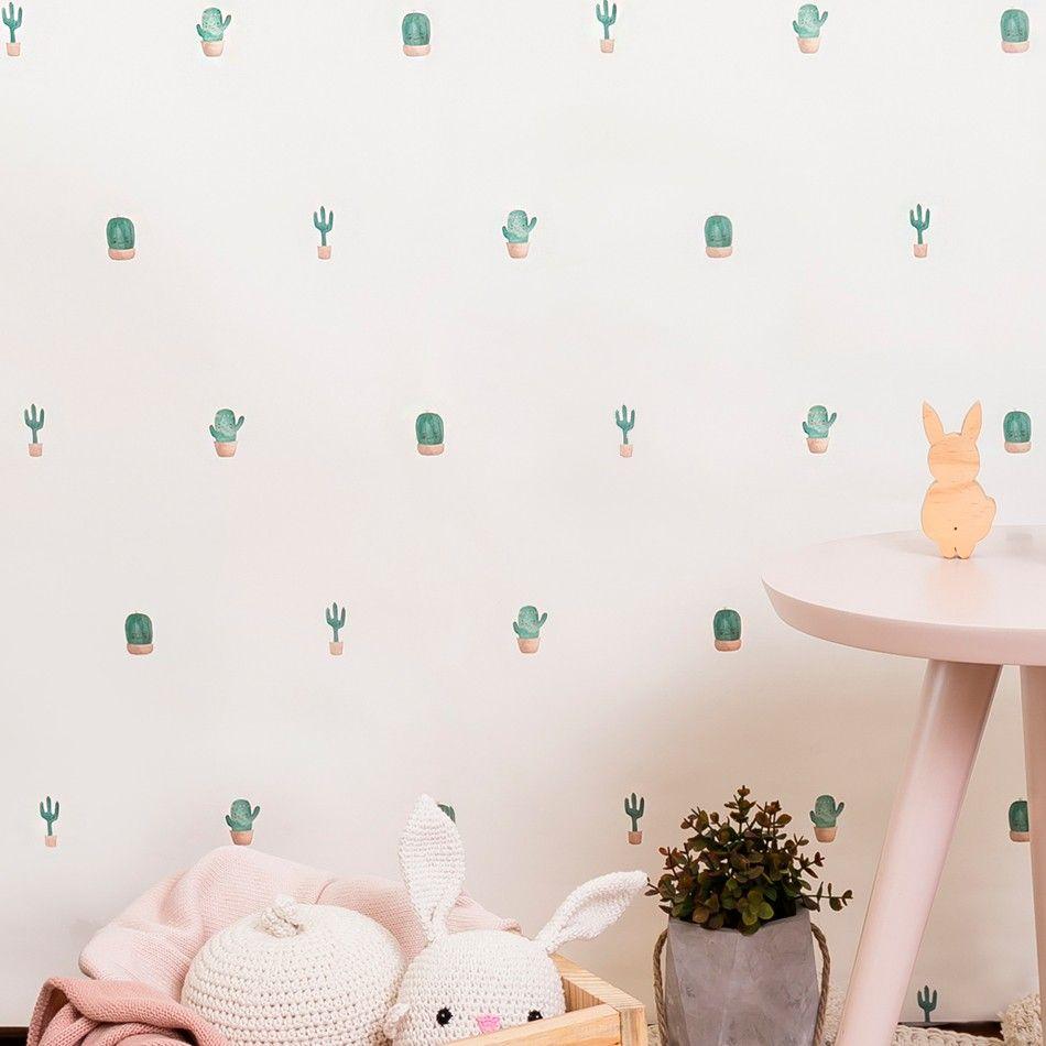 950x950 Cactus girl wallpaper to decorate kids bedroom or playroom