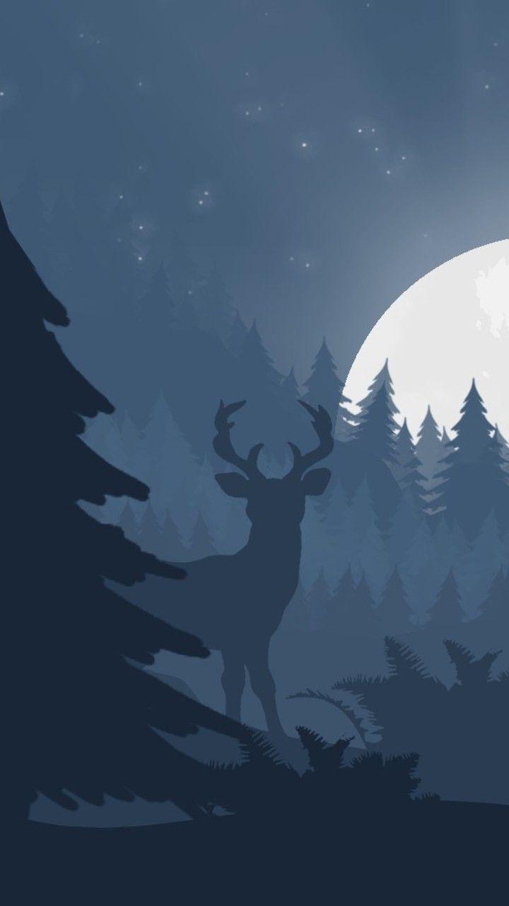 720x1280 Reindeer Artwork Forest Moon Minimalist iPhone Wallpaper ⋆ Traxzee