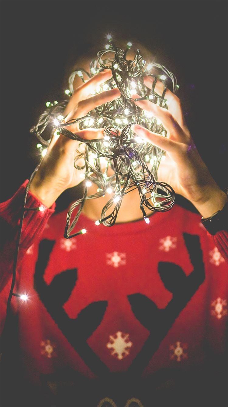 750x1334 Christmas Lights Reindeer Sweater iPhone 8 Wallpaper Free Download