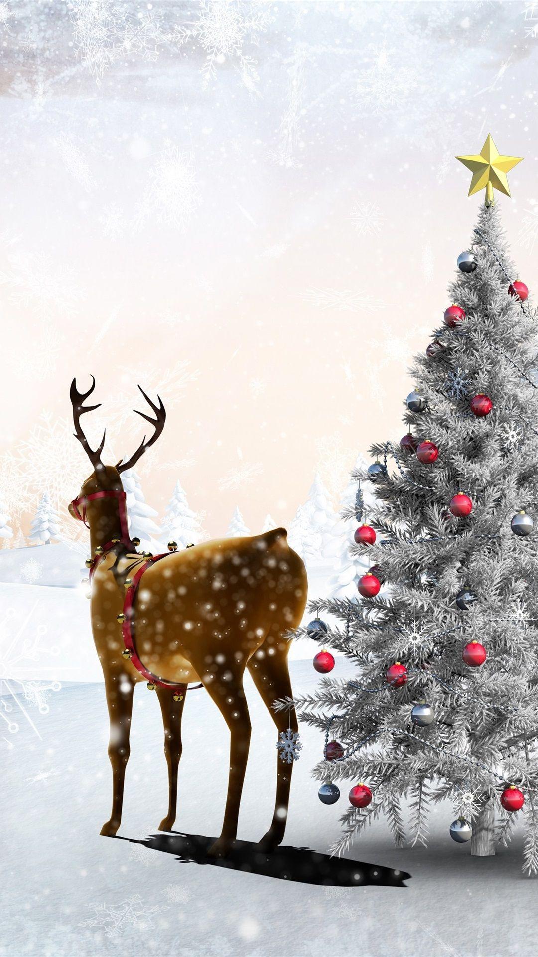 1080x1920 Reindeer Snow Christmas Wallpaper & Background Download