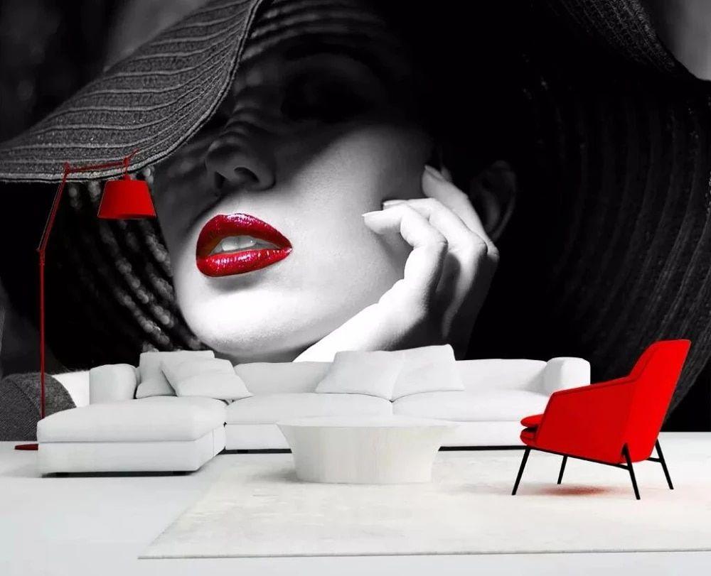 1000x811 Wallpaper Black and White Contrast Color Red Lips Modern Minimalist Fashion TV Sofa Background 3D Wallpaper Decor. Wallpaper