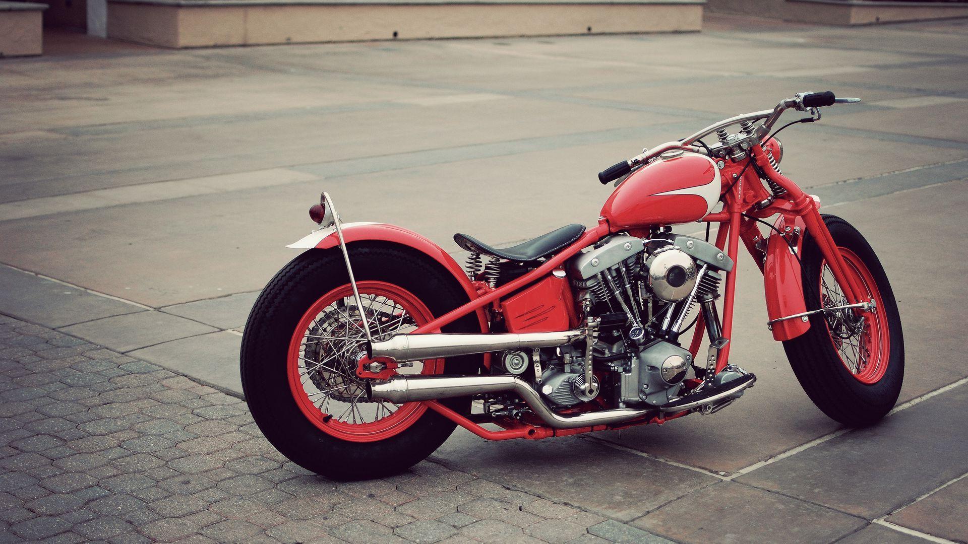 1920x1080 Download wallpaper 1920x1080 bobber, vintage, motorcycle, red full hd, hdtv, fhd, 1080p HD background