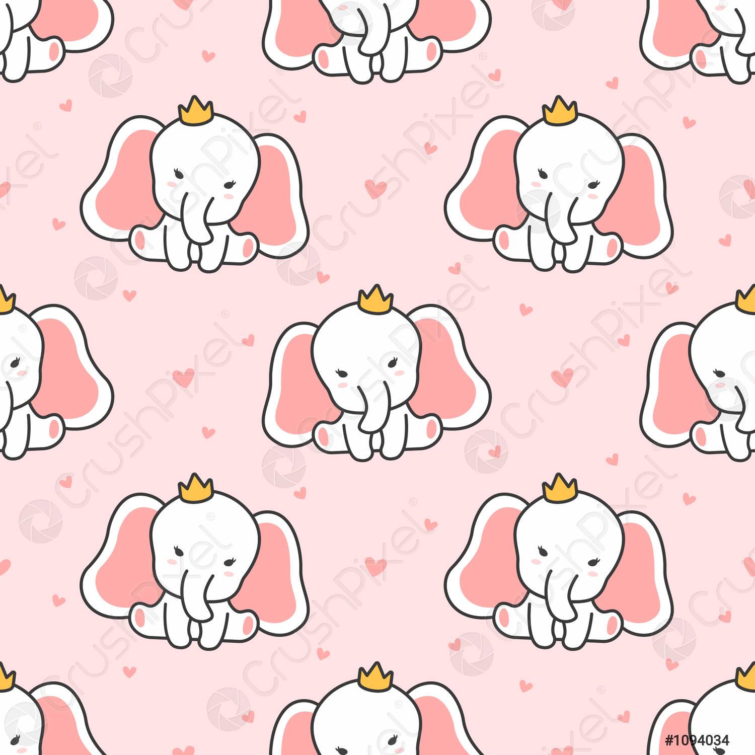 1500x1500 Cute Elephant Seamless Pattern Background, Stock Vector