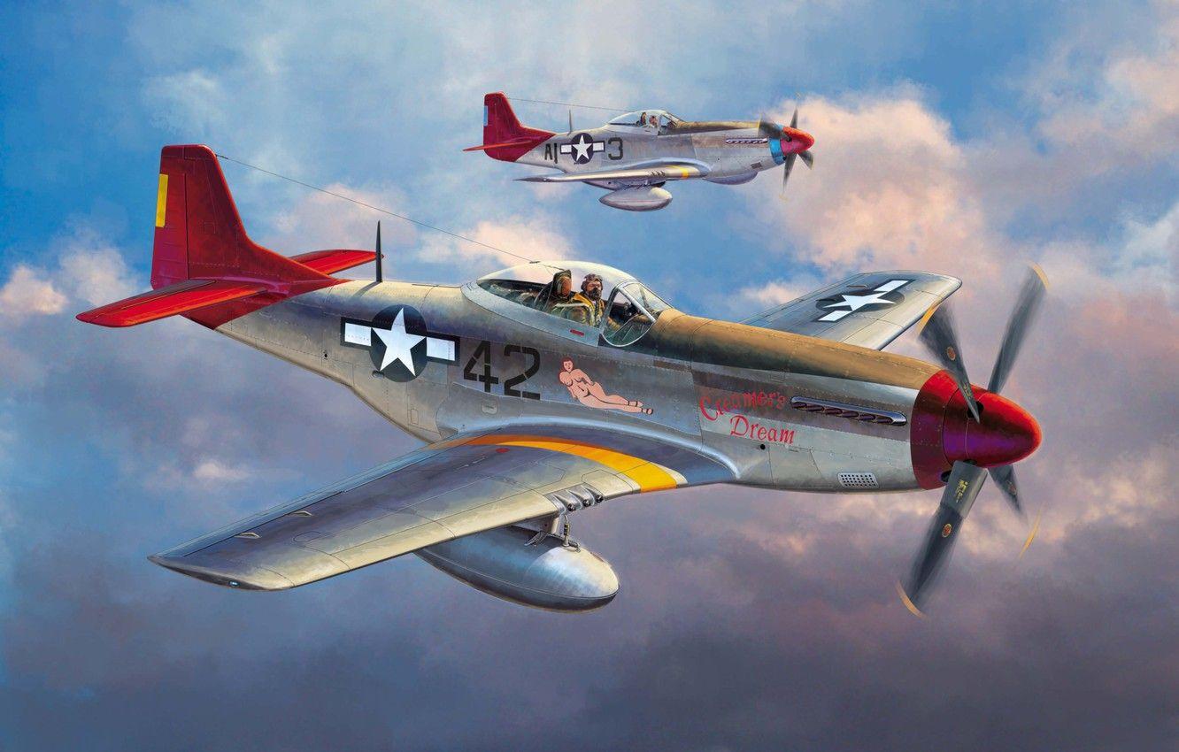 1332x850 Wallpaper War, Art, Painting, Aviation, Ww P 51 D Mustang Image For Desktop, Section авиация