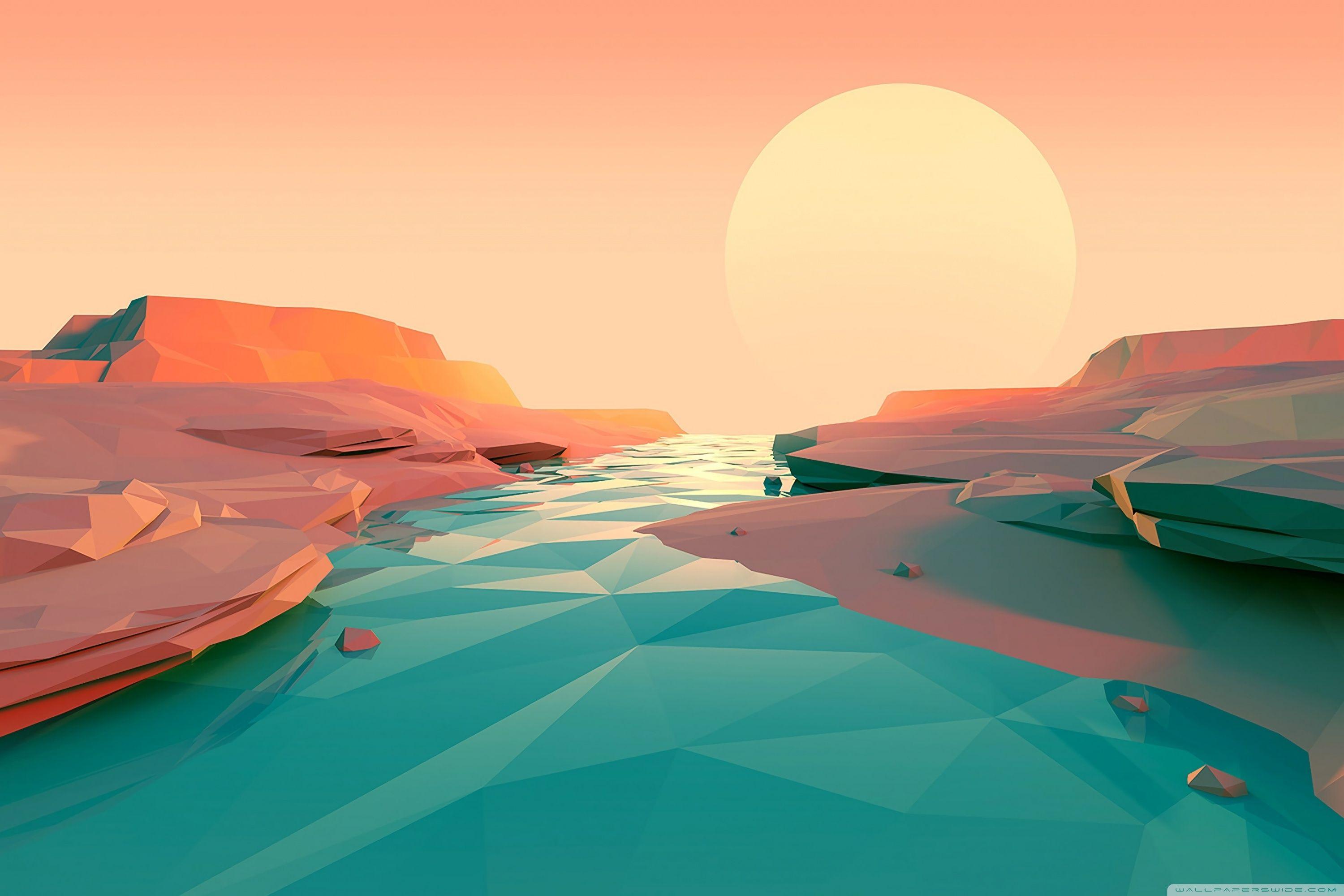 3000x2000 Low Poly River Landscape Design Ultra HD Desktop Background Wallpaper for : Widescreen & UltraWide Desktop & Laptop : Multi Display, Dual & Triple Monitor : Tablet