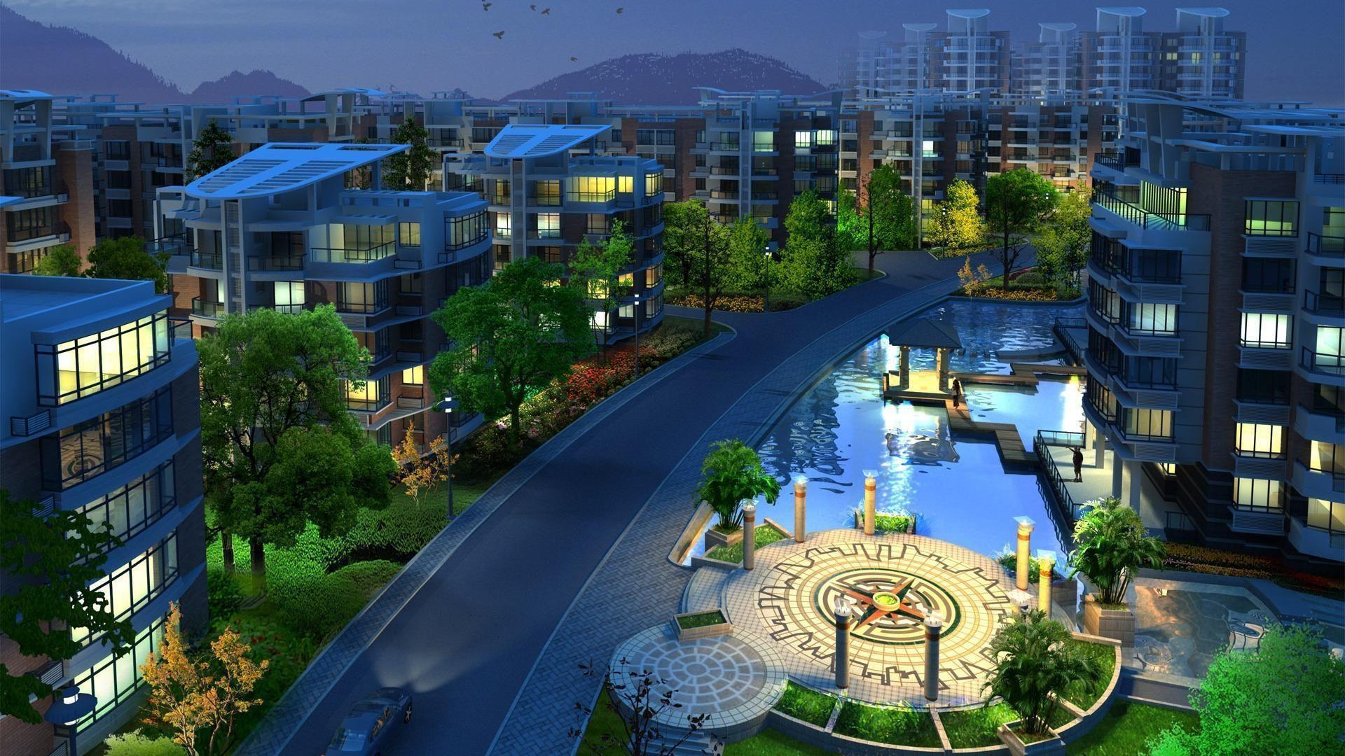 1920x1080 Beautiful City 3D Desktop Wallpaperd architectural rendering, Landscape architecture section, 3D wallpaper beautiful
