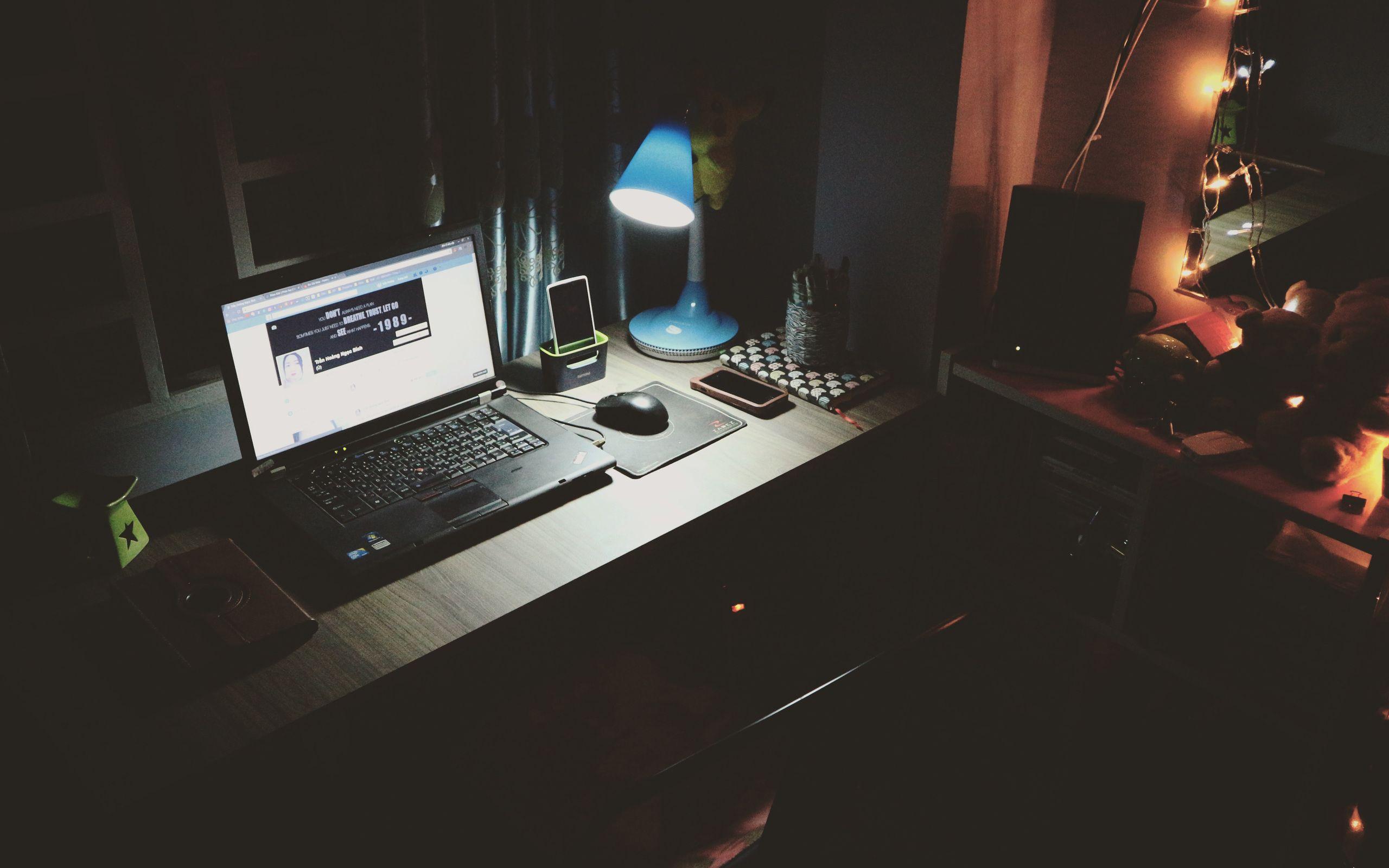 2560x1600 Computer Laptop Desk Light Lamp Dark Room 2560x1600 Resolution HD 4k Wallpaper, Image, Background, Photo and Picture