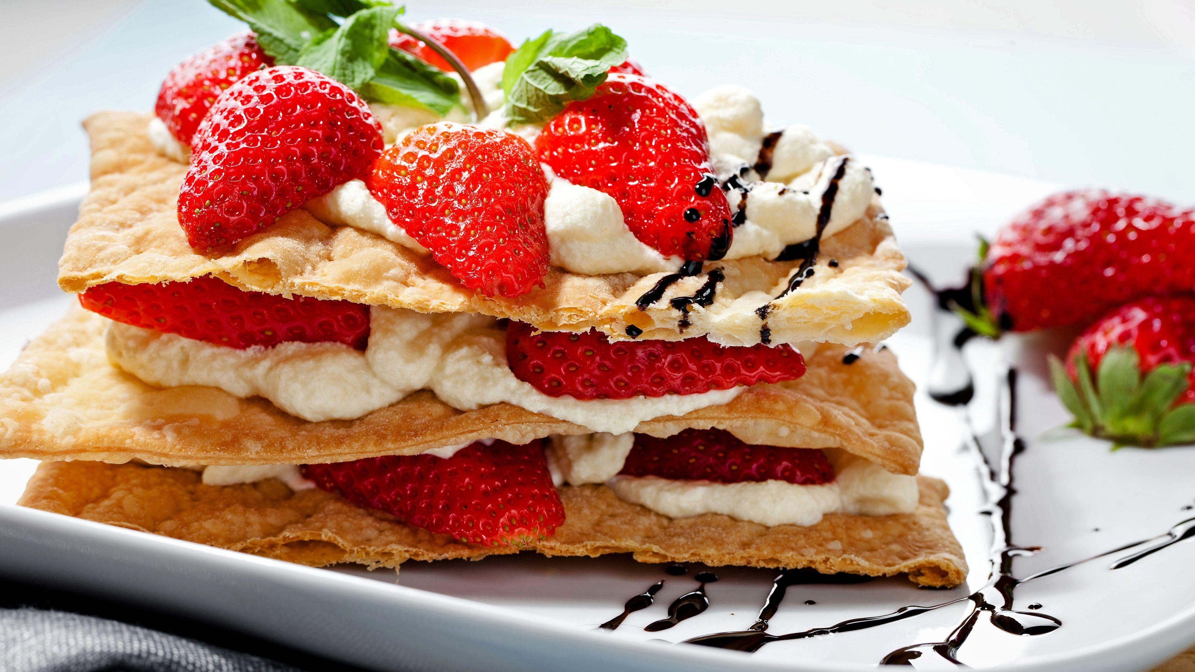 3840x2160 Wallpaper Food, dessert, snack, strawberry, pancake, cream 3840x2160 UHD 4K Picture, Image