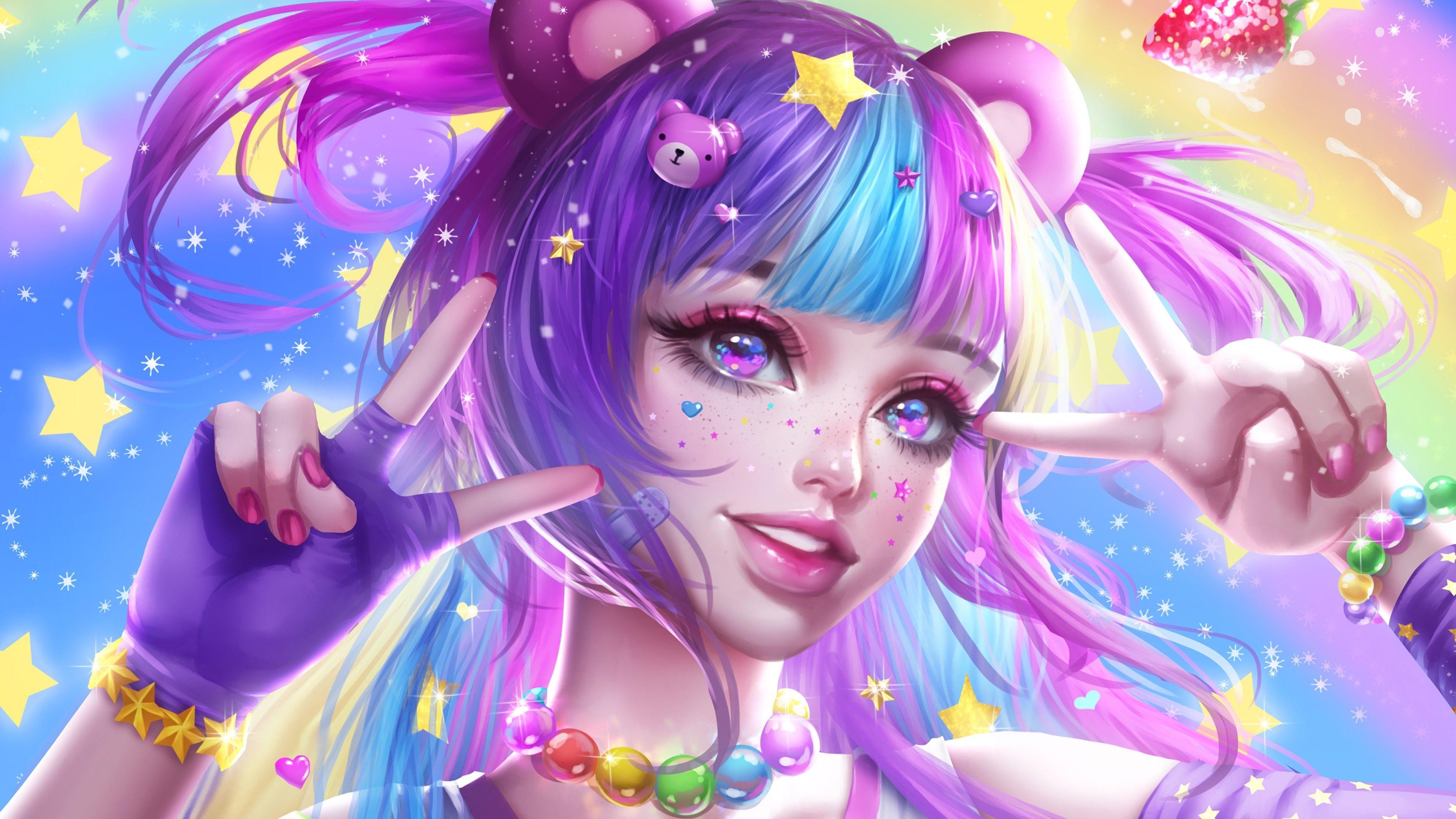 3840x2160 Rainbow Girl Wallpaper