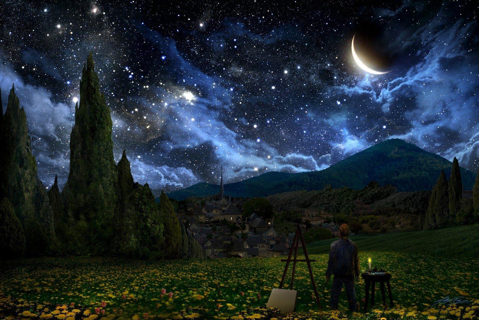 1600x1070 Starry Night Wallpaper