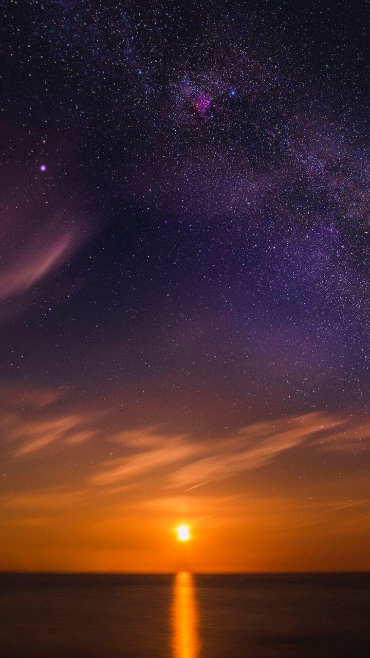 720x1280 Starry sky, milky way, sunset, twilight, nature wallpaper. Starry night wallpaper, Beach sunset wallpaper, Nature picture