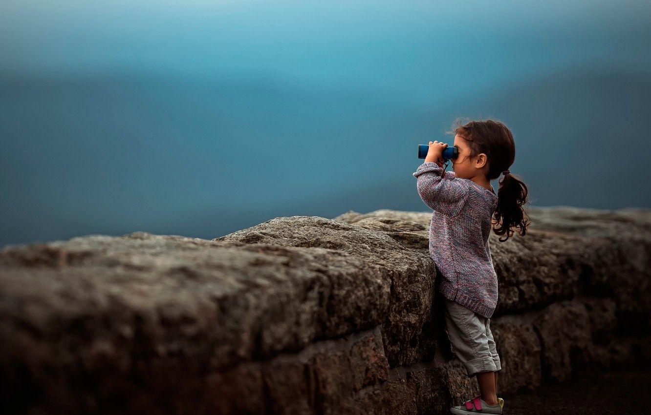 1332x850 Wallpaper girl, binoculars, bokeh, Faraway image for desktop, section ситуации