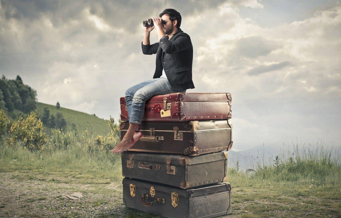 1332x850 Wallpaper binoculars, male, suitcases image for desktop, section ситуации
