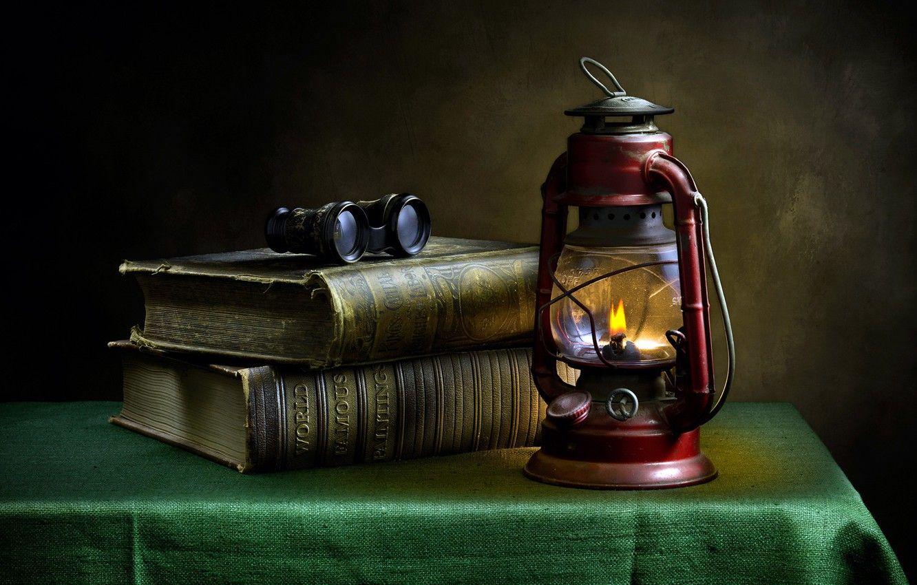 1332x850 Wallpaper books, lamp, binoculars image for desktop, section стиль
