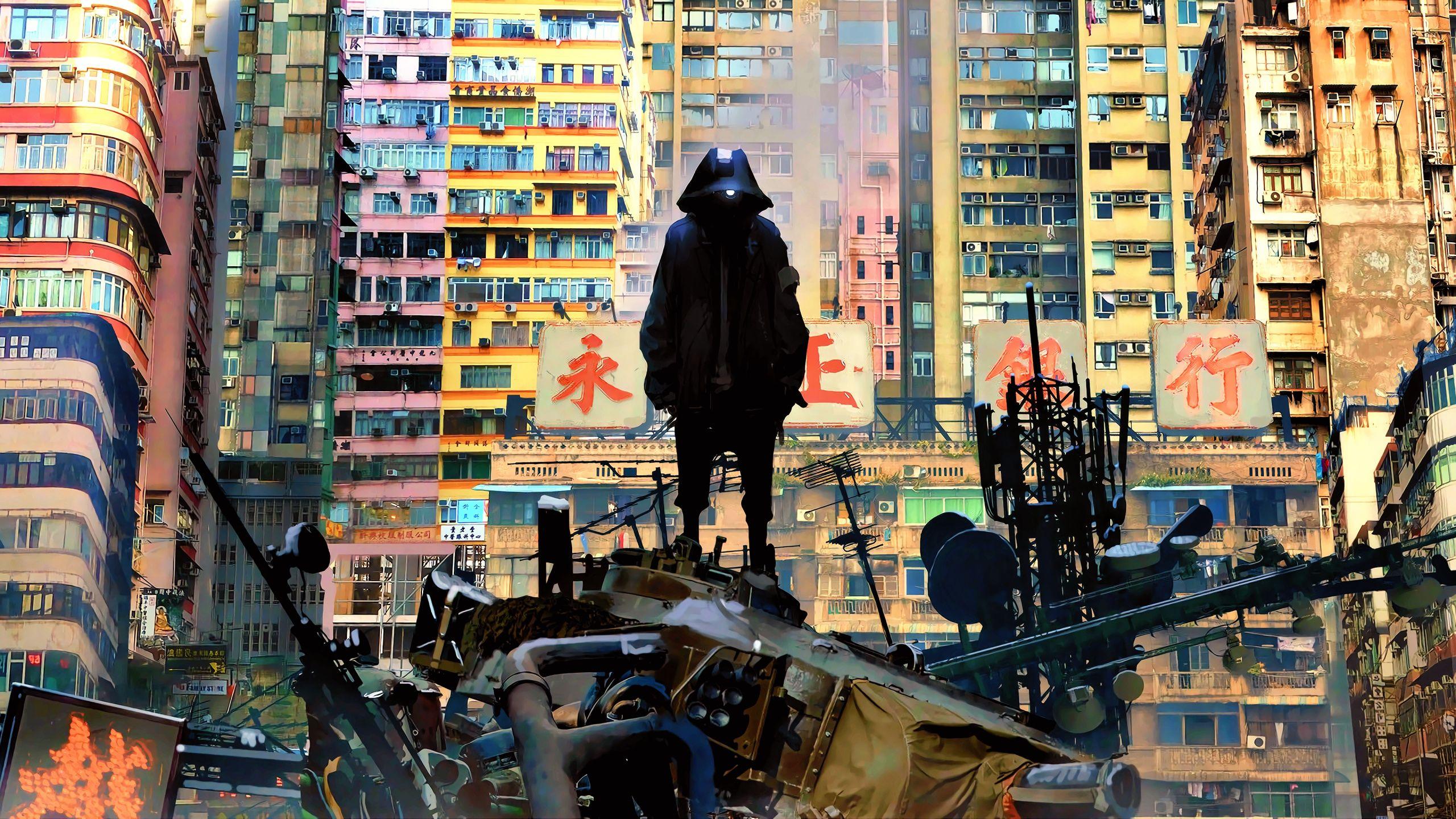 2560x1440 Download Cityscape, buildings, cyberpunk, art wallpaper, 2560x Dual Wide, Widescreen 16: Widescreen