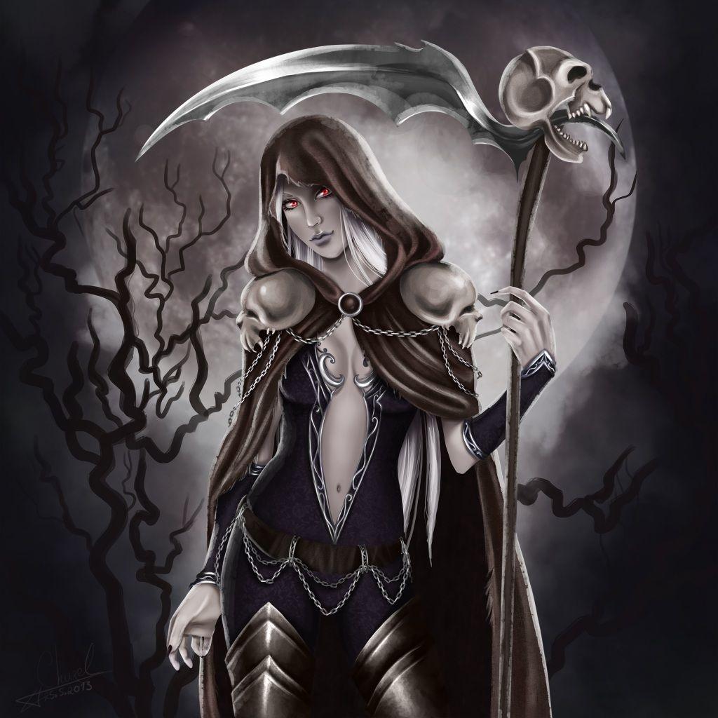 1024x1024 Gothic Fantasy Scythe Night Moon Hood headgear Fantasy Girls. Beautiful dark art, Grim reaper art, Art